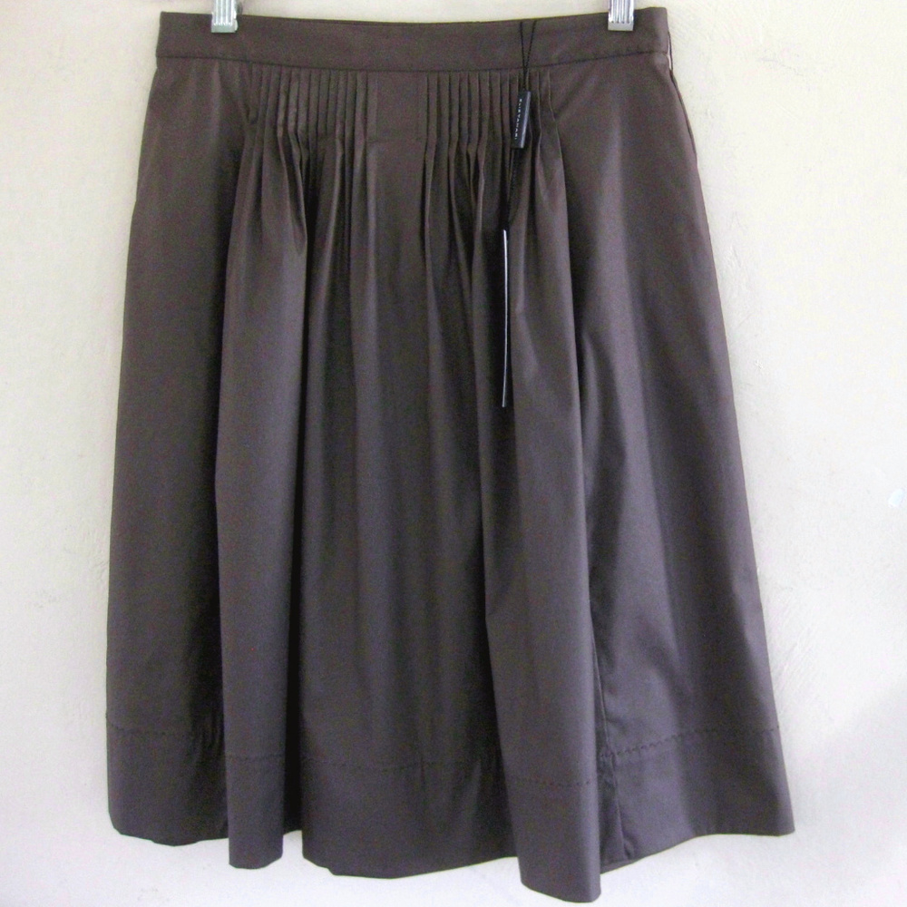NWT Elie Tahari skirt 4 Brown $298 Full Cotton blend Tucks Lined Light Pleats